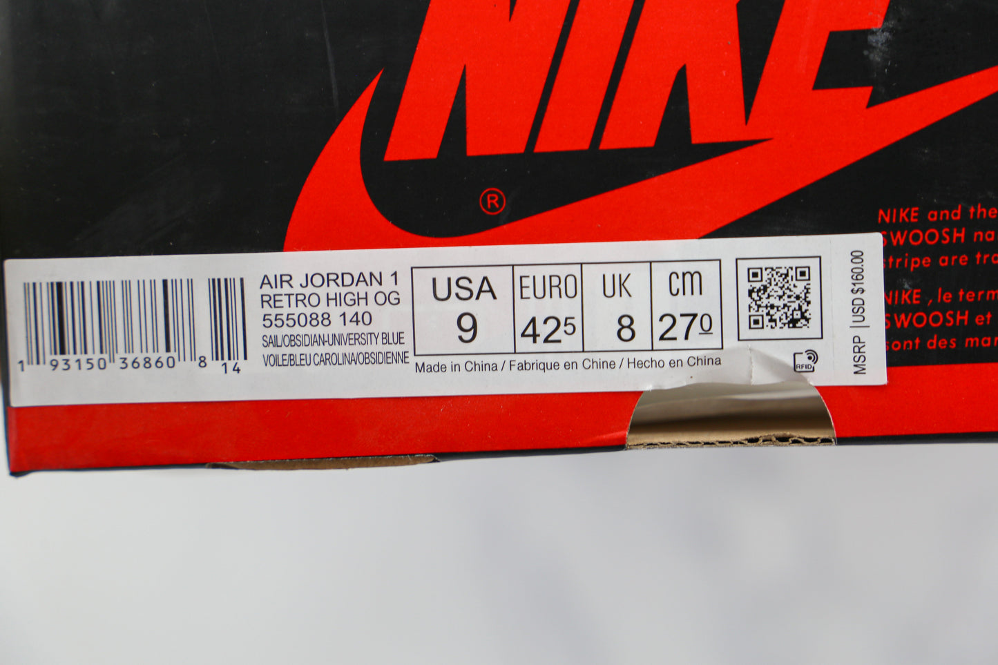 Jordan 1 Retro High Obsidian UNC (Pronta Entrega)